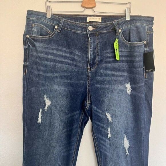 ELOQUII Women's Classic Fit Peach Lift Distressed Skinny Jean Dark Wash 22 NWT - Picture 6 of 11